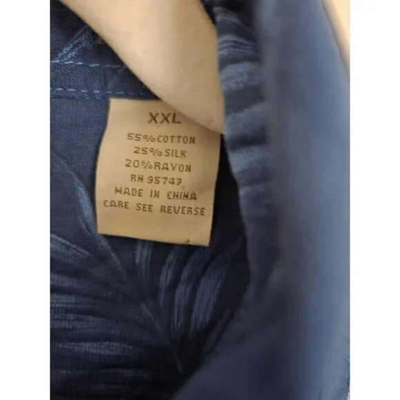 Island Republic Hawaiian Men's Embroidered Blue White Palm Print Buttoned XXL - Picture 4 of 6